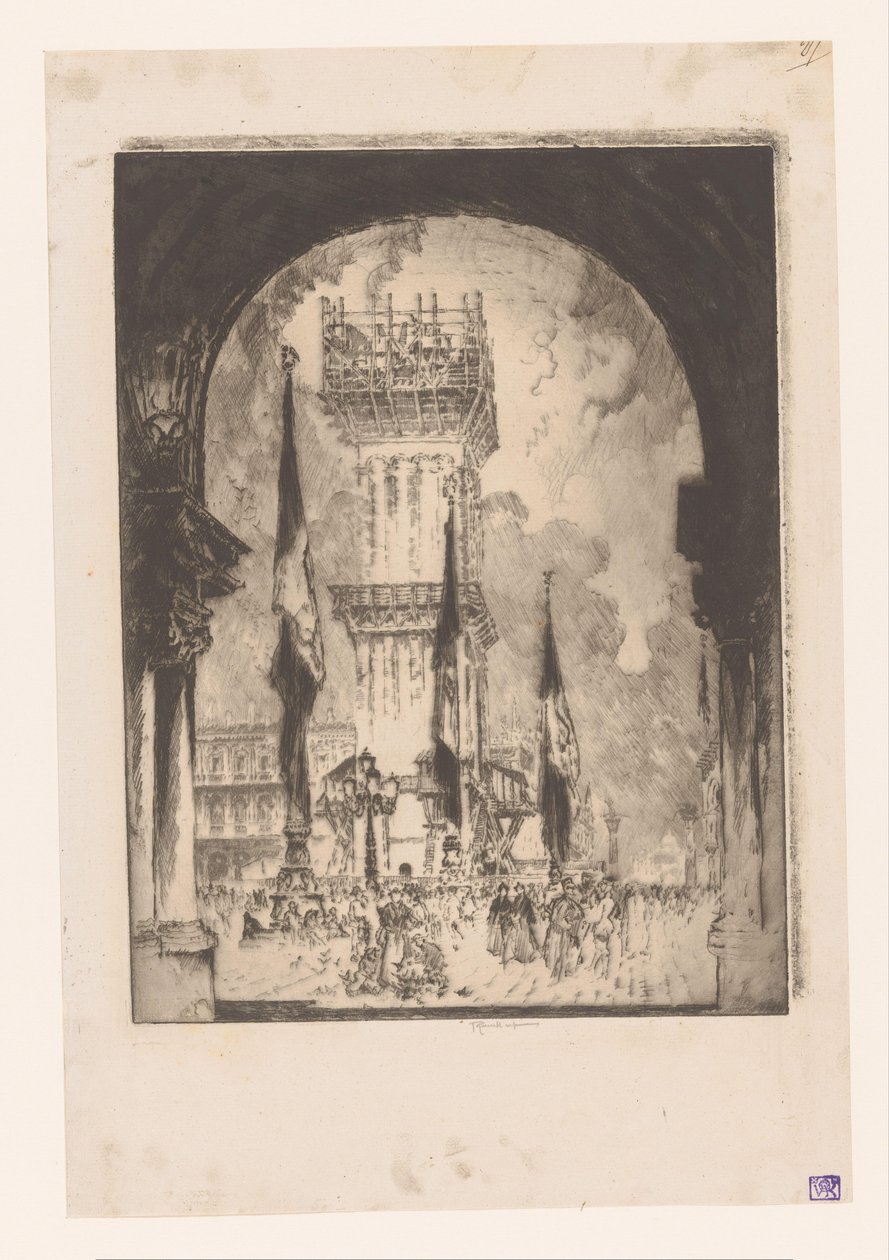 Venice Campanile ve výstavbě Přestavba Campanile, No. já od Joseph Pennell (signed by artist)