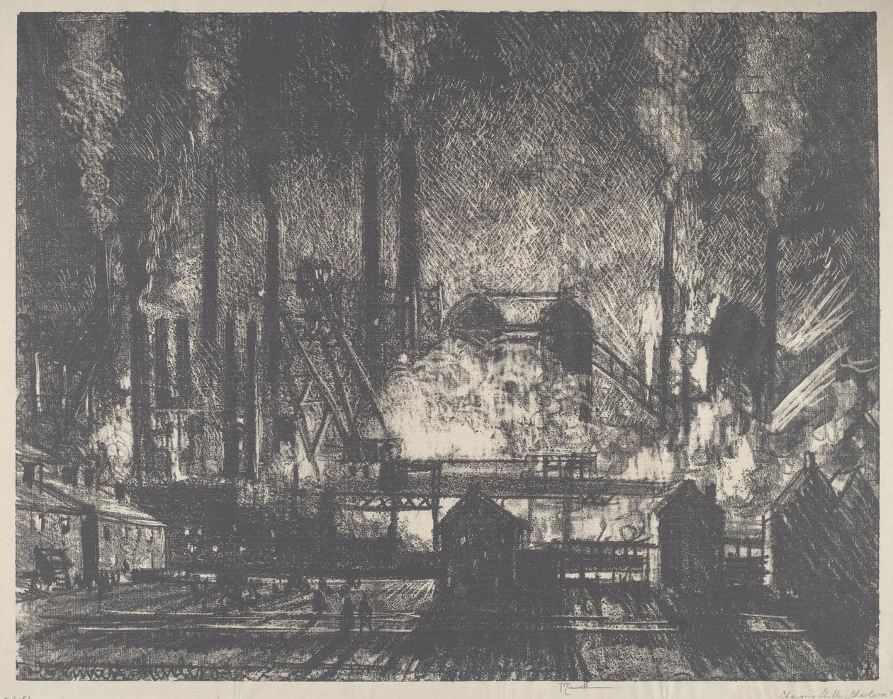 Střídání směn, Charleroi od Joseph Pennell