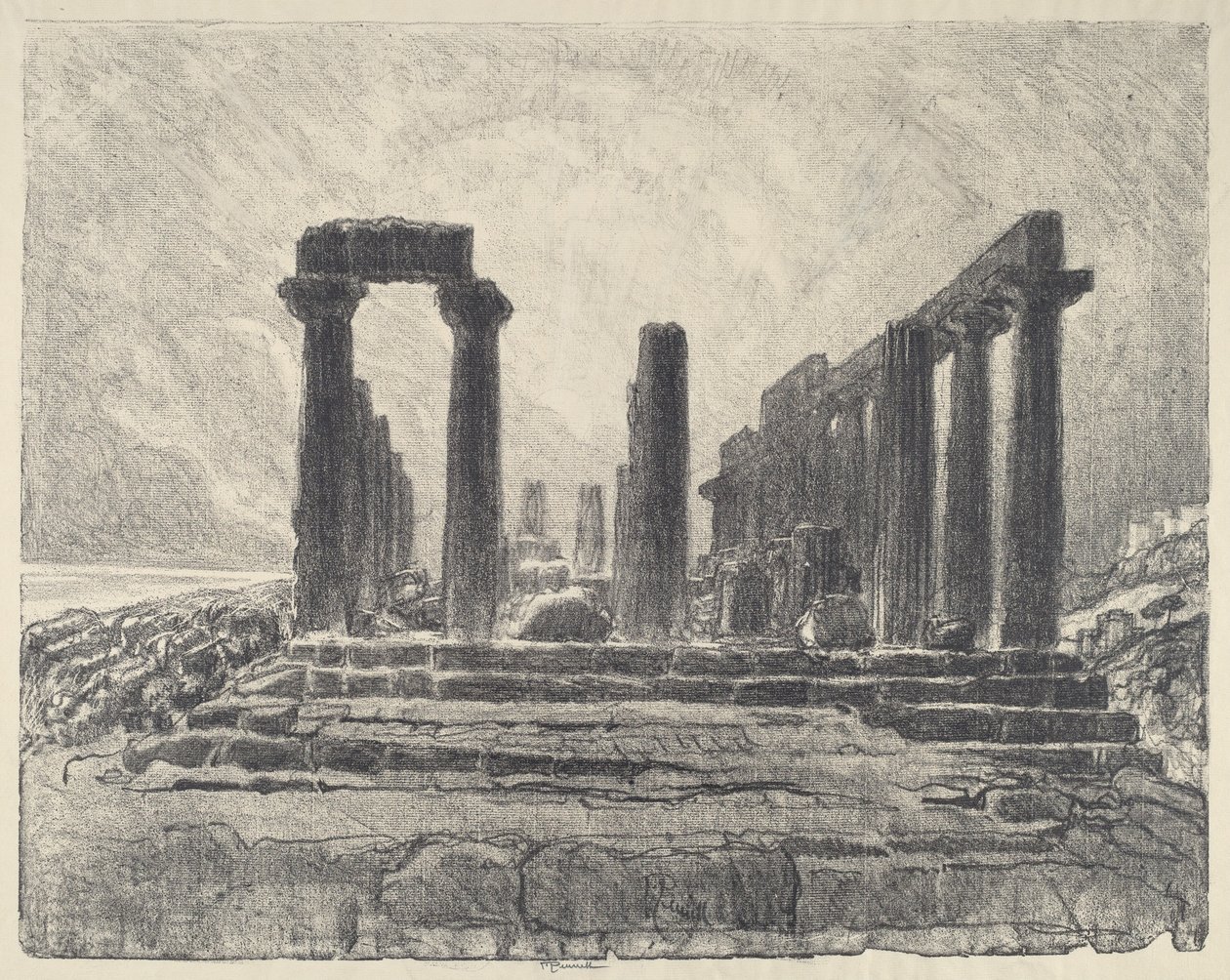 Sloupce chrámu Juno, Girgenti, 1913. od Joseph Pennell