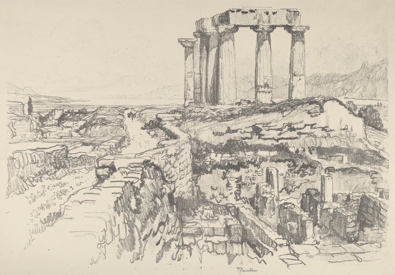 Korint, směrem k zálivu, 1913. od Joseph Pennell