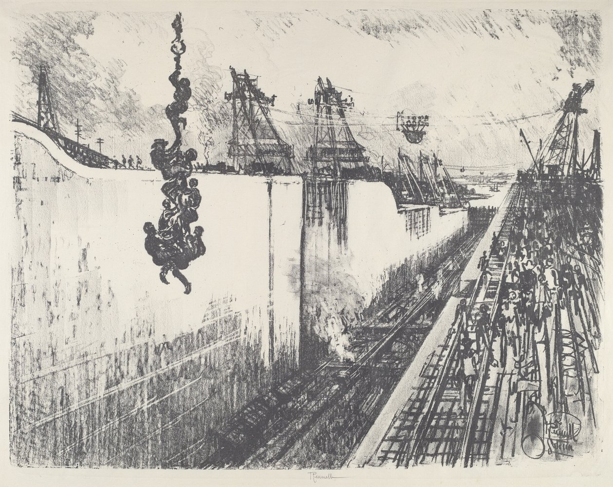 Čas večeře, Gatun Lock od Joseph Pennell
