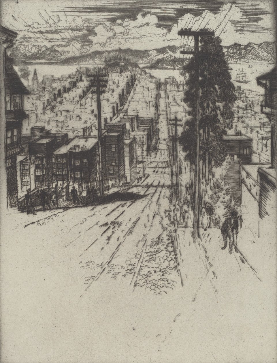 Down and Up the Hills to the Bay, San Francisco, 1912. od Joseph Pennell