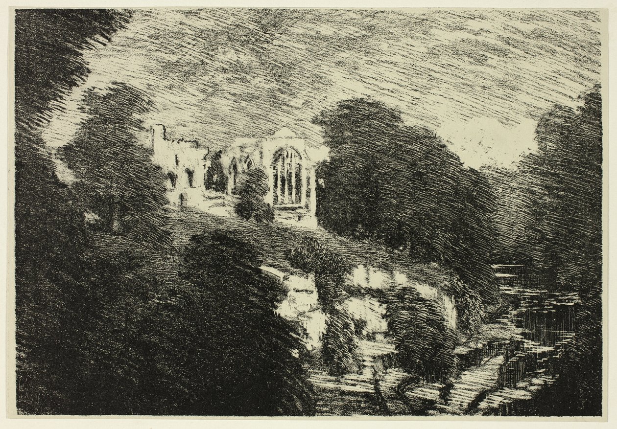Egglestone Abbey, od řeky od Joseph Pennell
