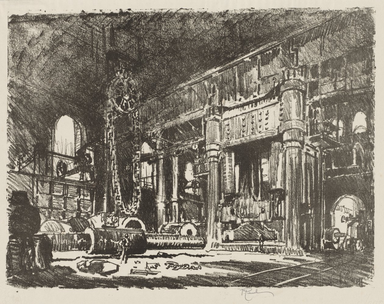 Anglické válečné dílo: The Gun Forge od Joseph Pennell