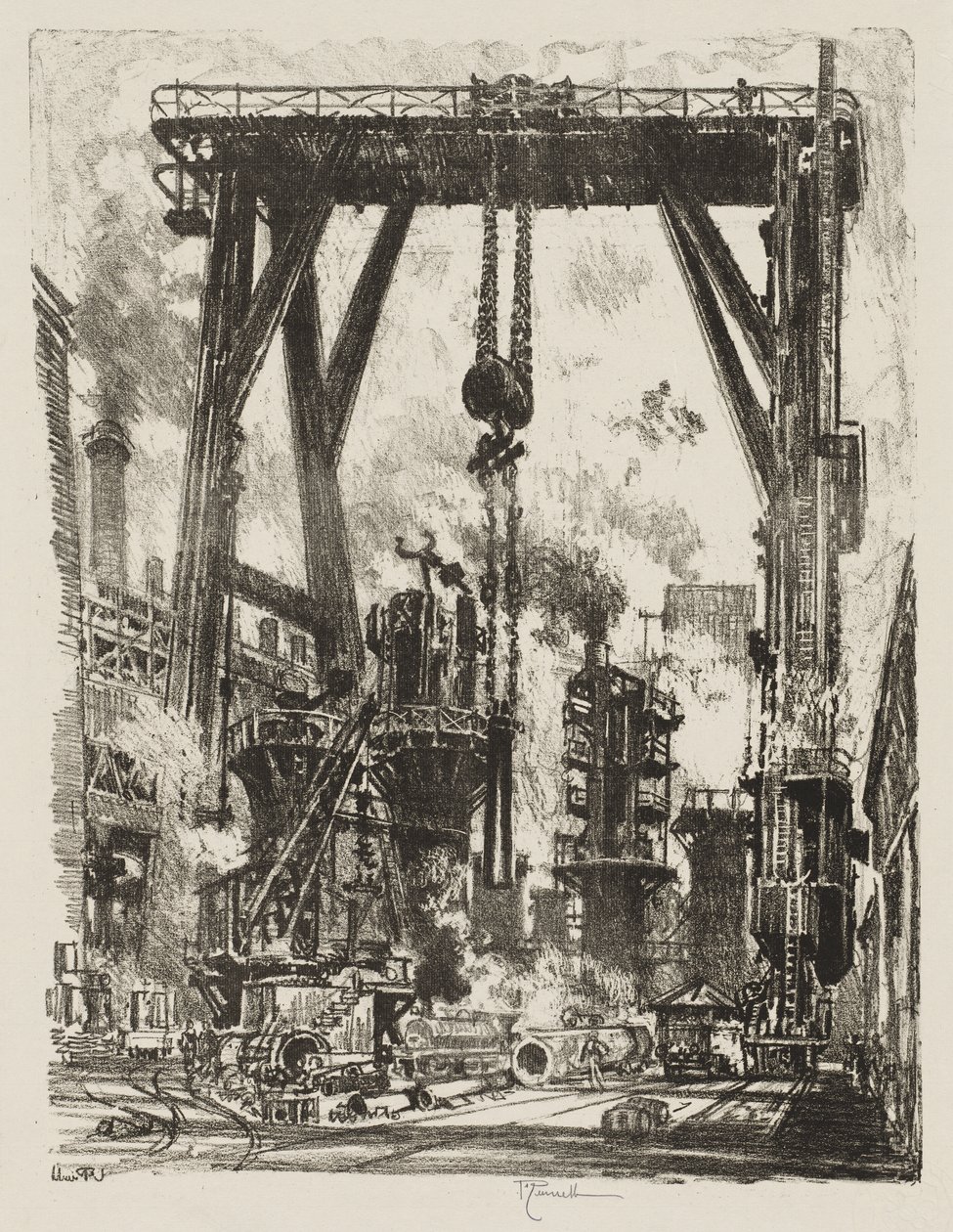Anglické válečné dílo: The Old Gun Pit od Joseph Pennell