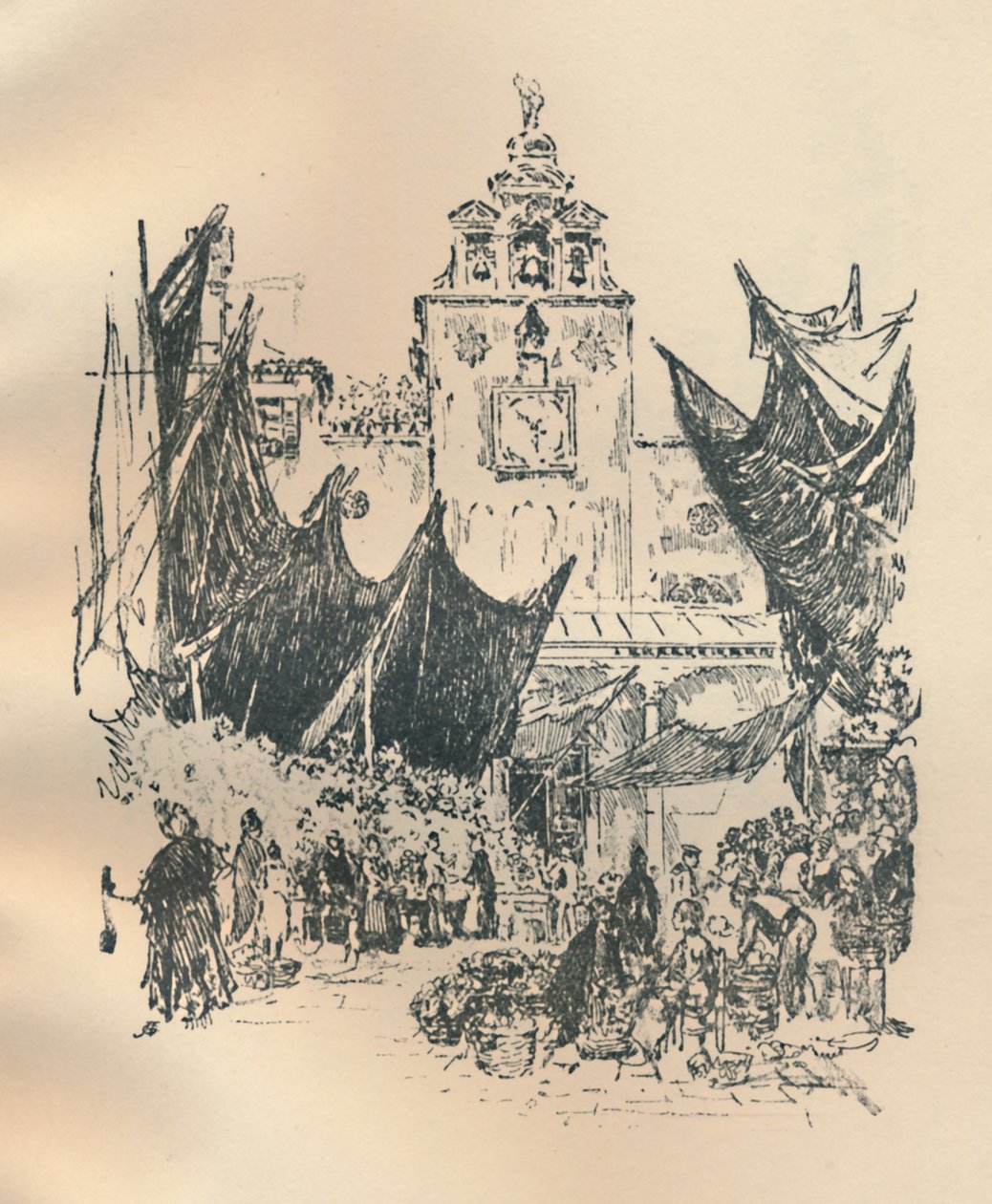 Květinový trh, Benátky, konec 19.-začátek 20. století, 1925. od Joseph Pennell