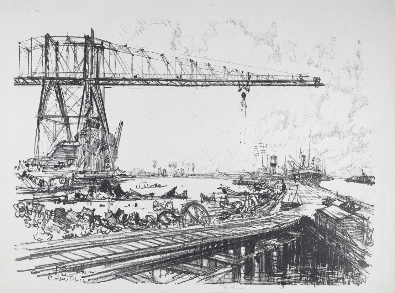 Francouzský kanál a americké jeřáby, 1912. od Joseph Pennell