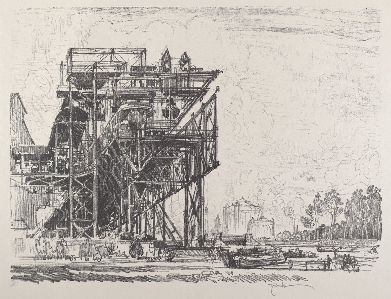 Plynárna z kanálu, Berlín, 1921. od Joseph Pennell