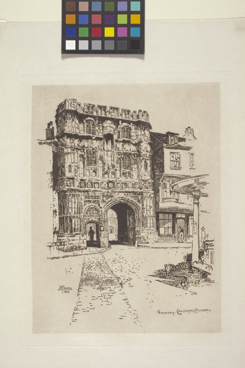 Gateway, Canterburská katedrála (lept na indický papír, chine collé) od Joseph Pennell