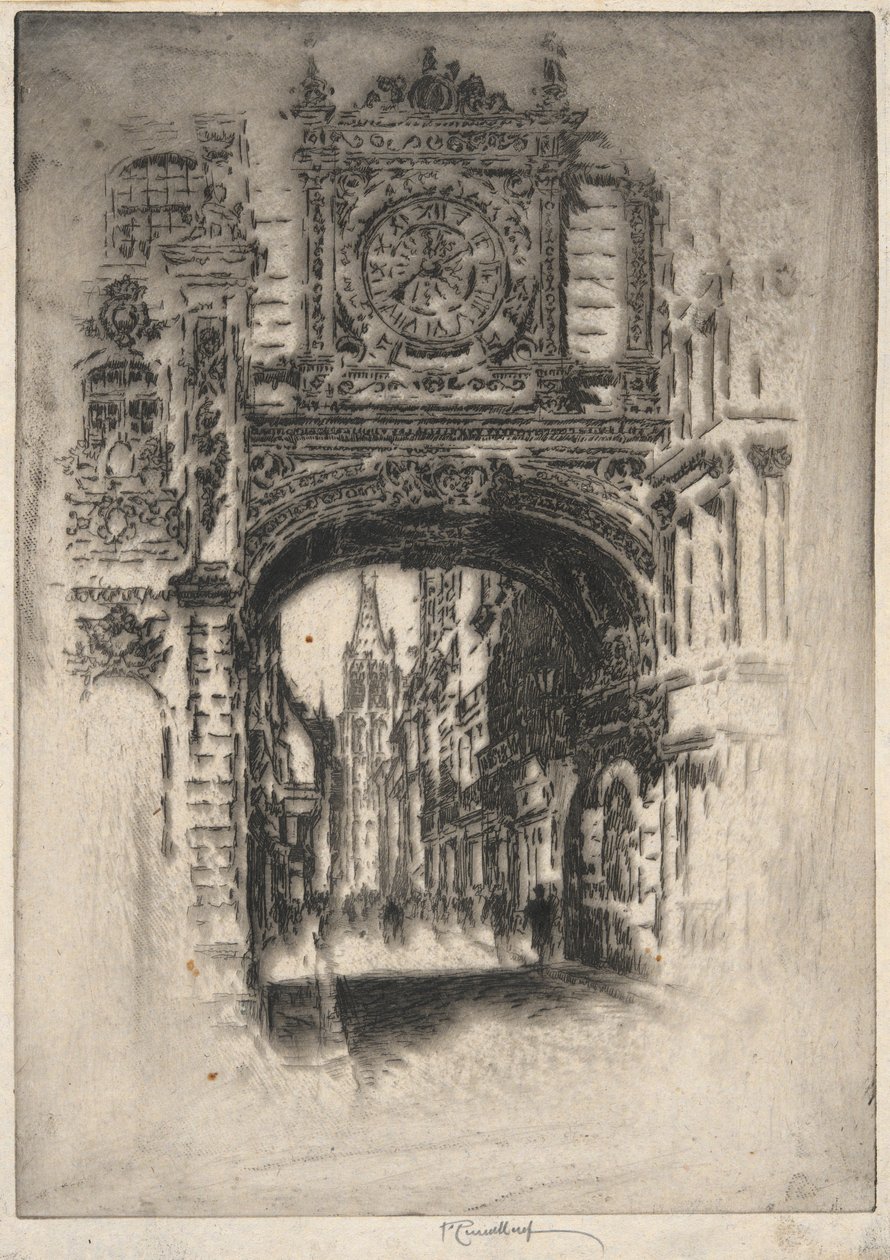 Velké hodiny; Rouen od Joseph Pennell