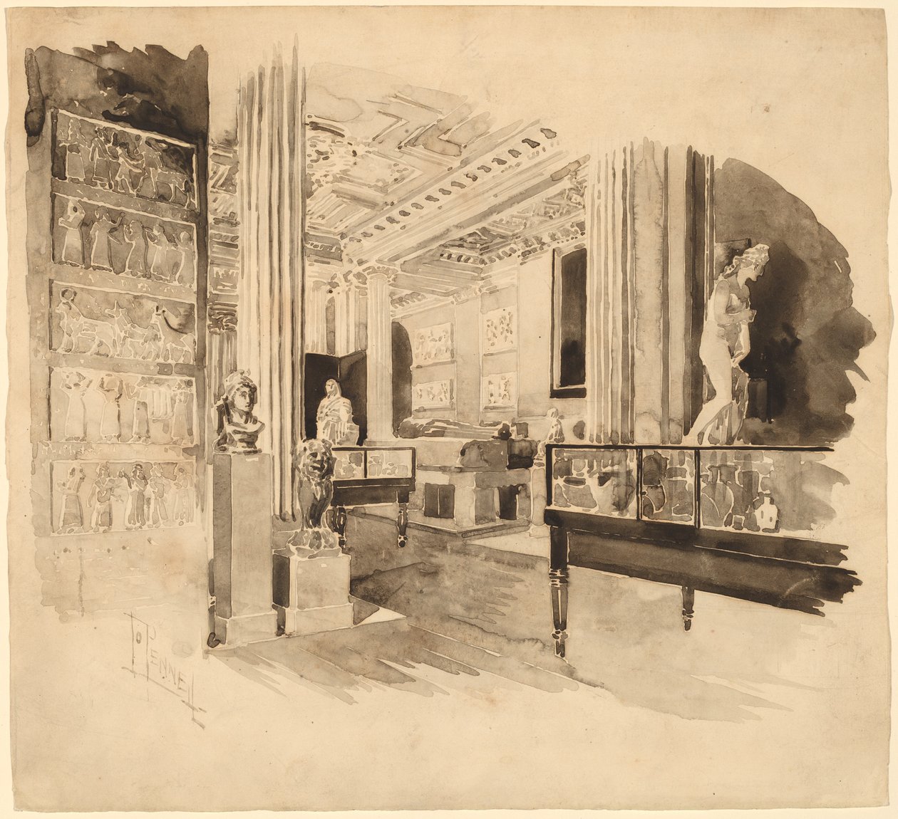 Interiér, Fitzwilliamovo muzeum od Joseph Pennell