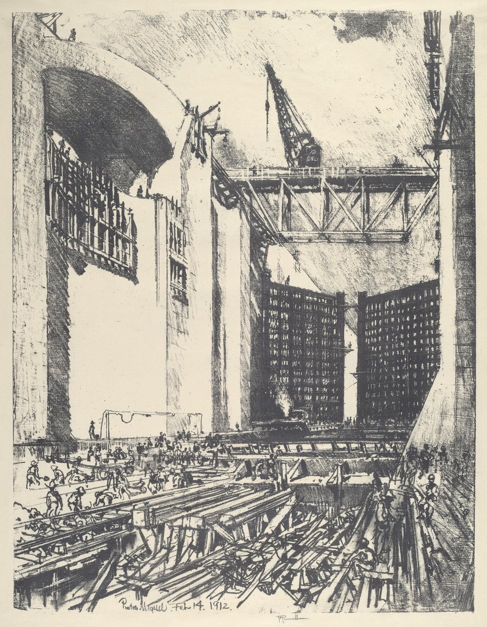 Položení podlahy Pedro Miguel Lock, 1912. od Joseph Pennell