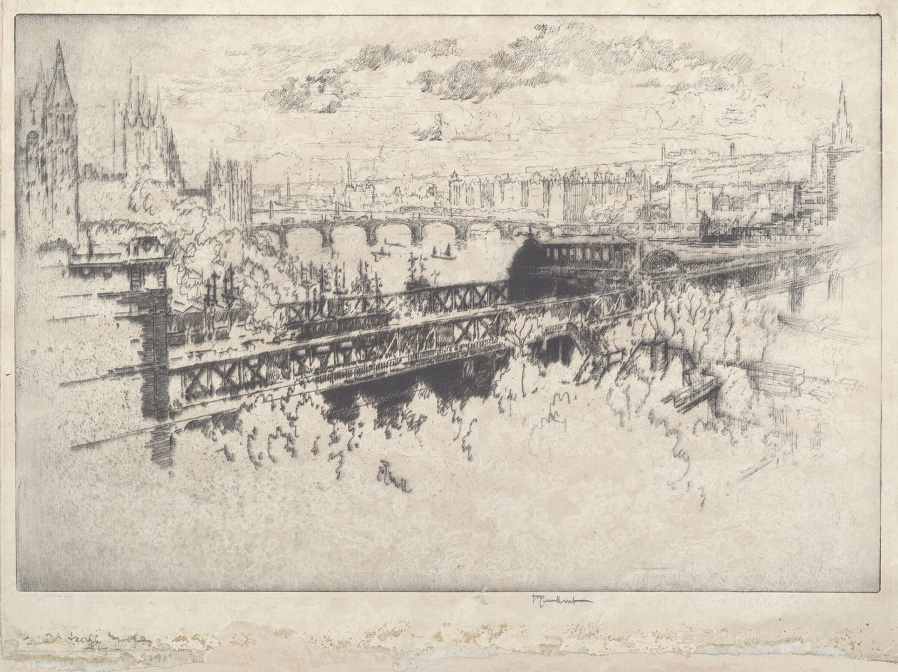 Londýn přes most Charing Cross od Joseph Pennell