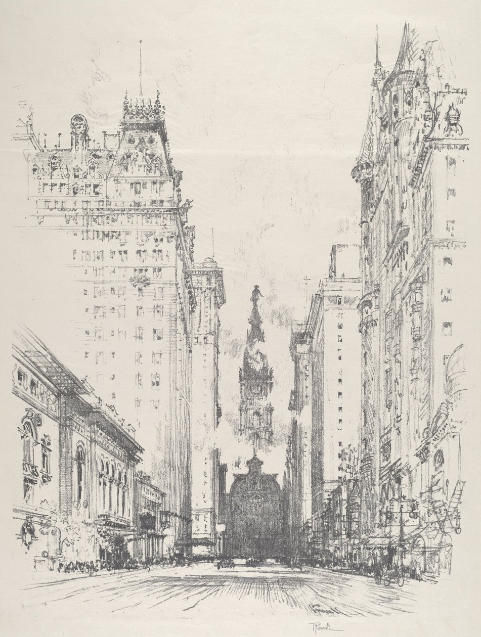 Pohled po Broad Street od Spruce Street od Joseph Pennell