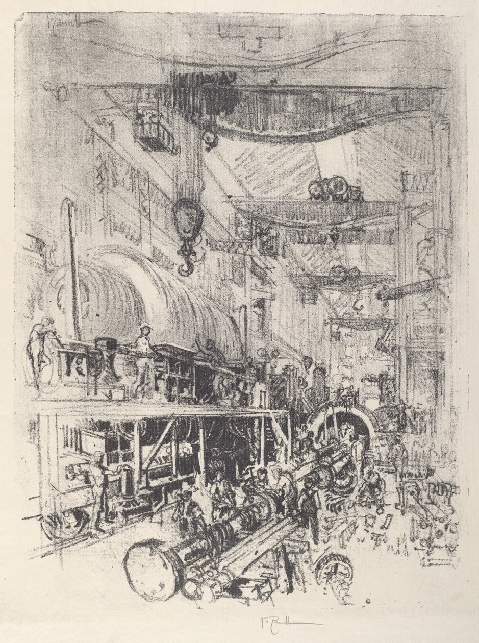 Výroba turbínového motoru, 1917. od Joseph Pennell