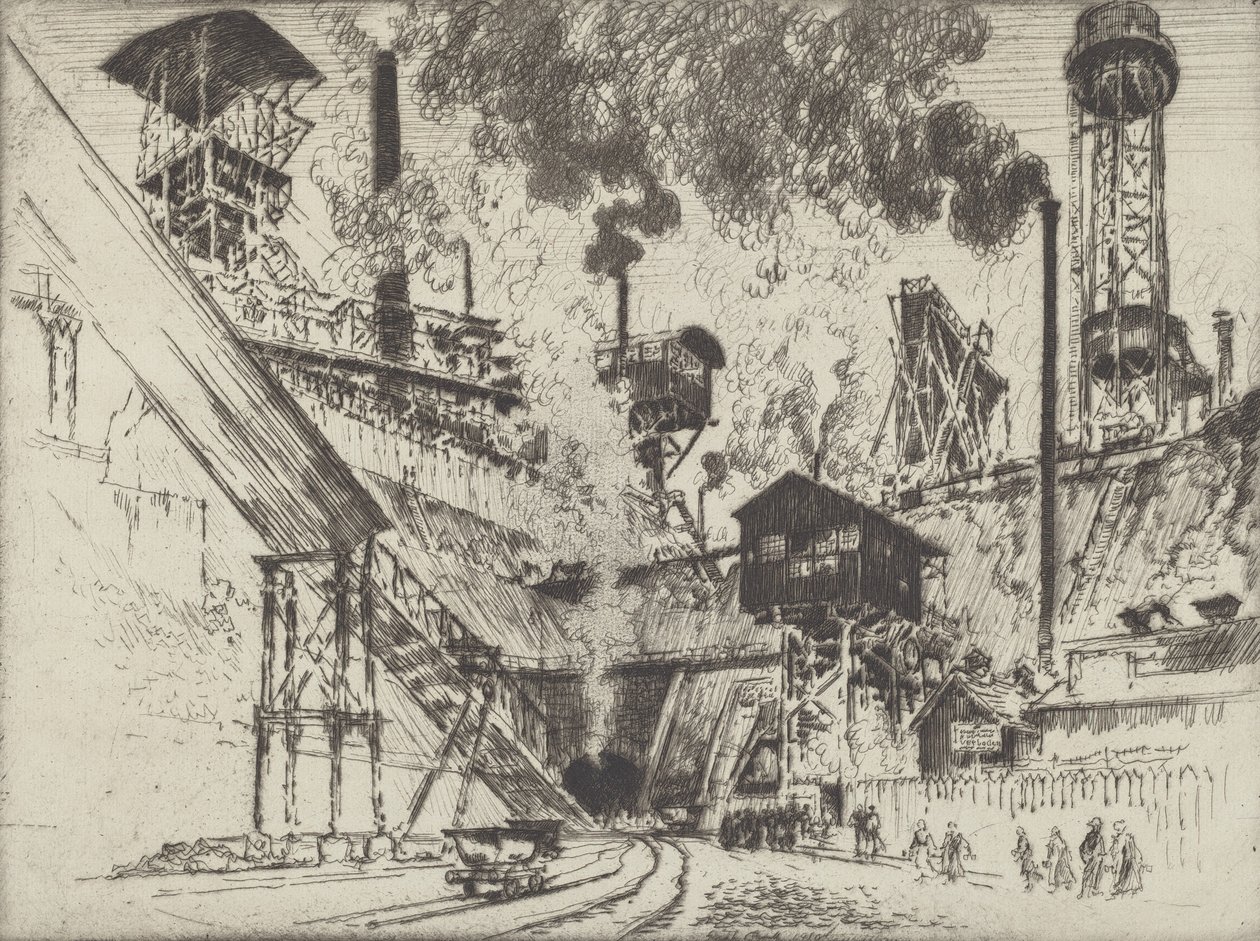 Ústí dolu, Ruhrort u Oberhausenu, 1910. od Joseph Pennell