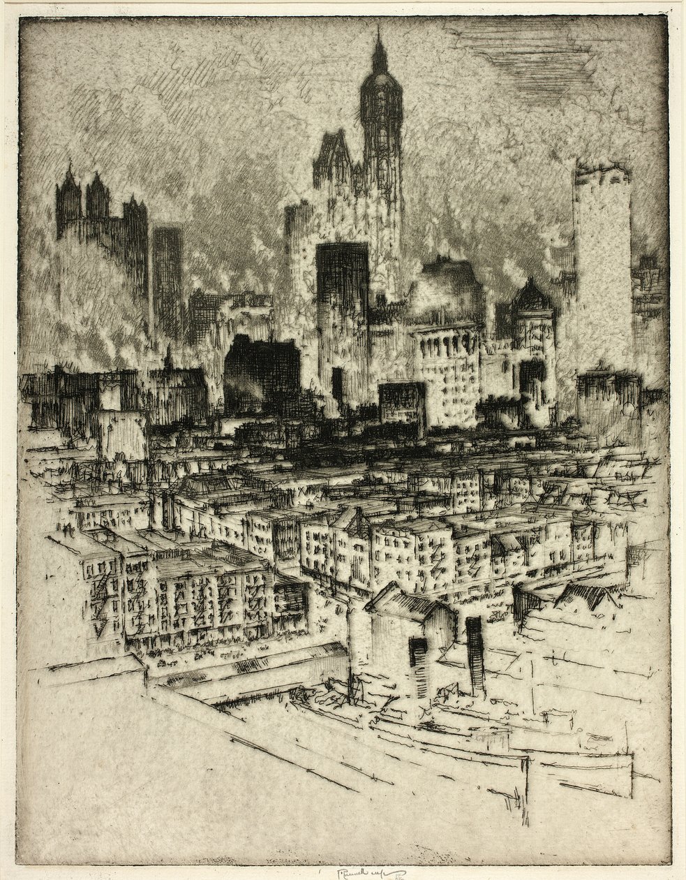New York, z Brooklyn Bridge od Joseph Pennell