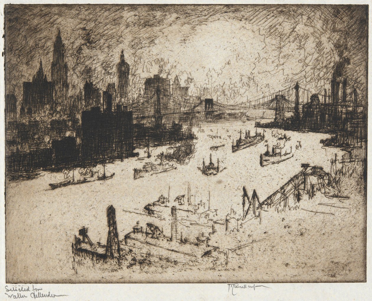 New York z Williamsburg Bridge od Joseph Pennell