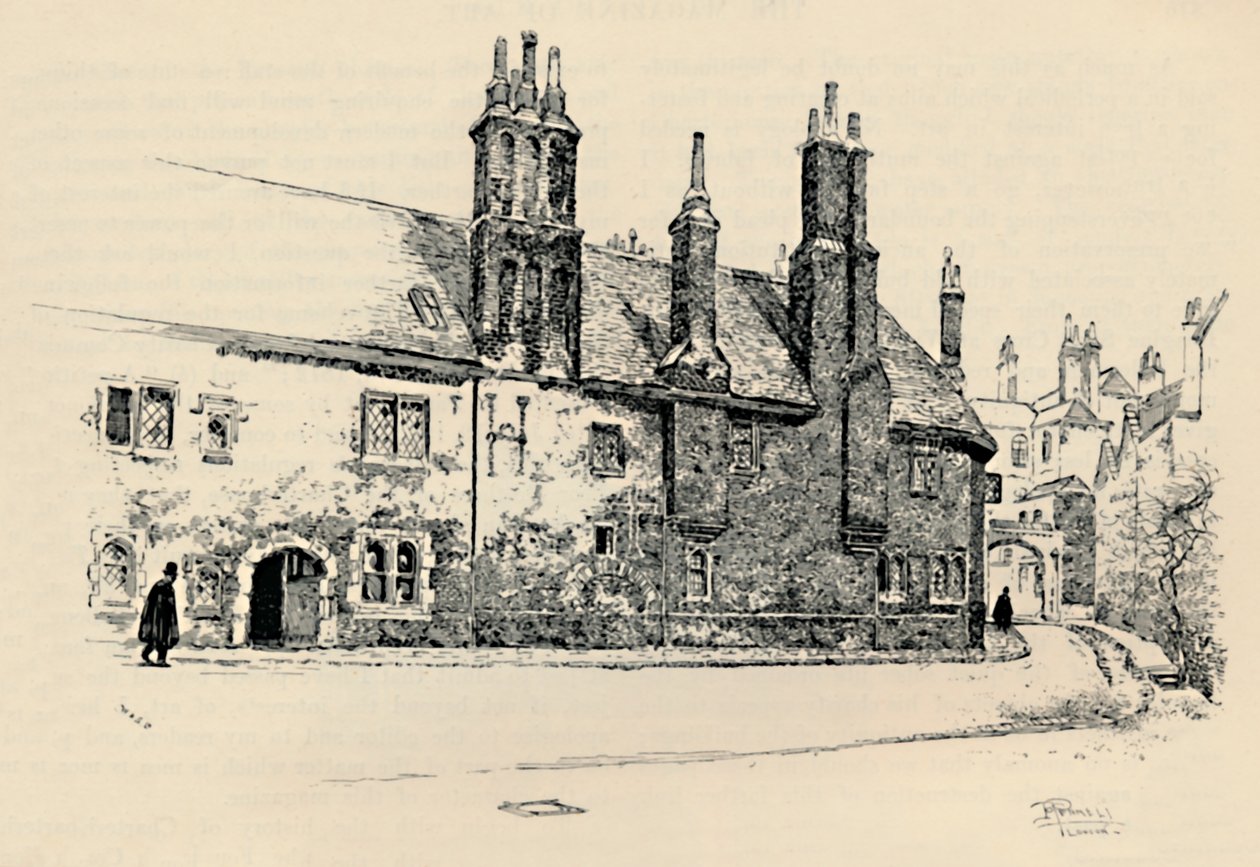 Old Charterhouse: Vnější fasáda Washhouse Court, s vnitřní bránou, 1886 od Joseph Pennell