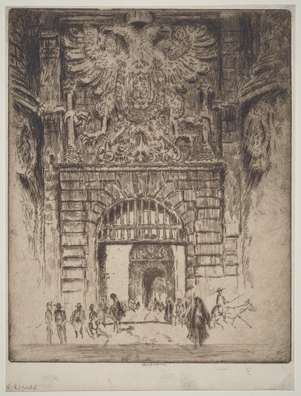 Puerta de Bisagra, Madridská brána, Toledo od Joseph Pennell