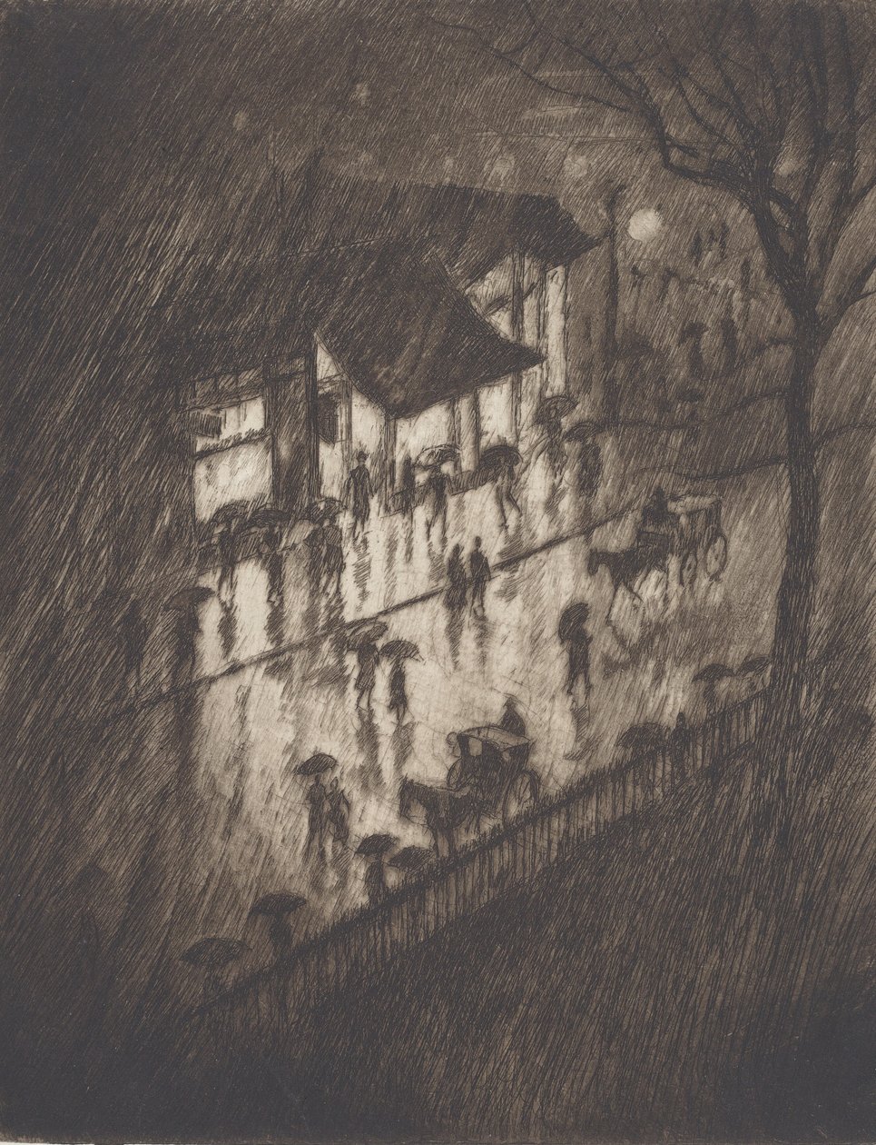 Deštivá noc, obchody Charing Cross, 1903. od Joseph Pennell