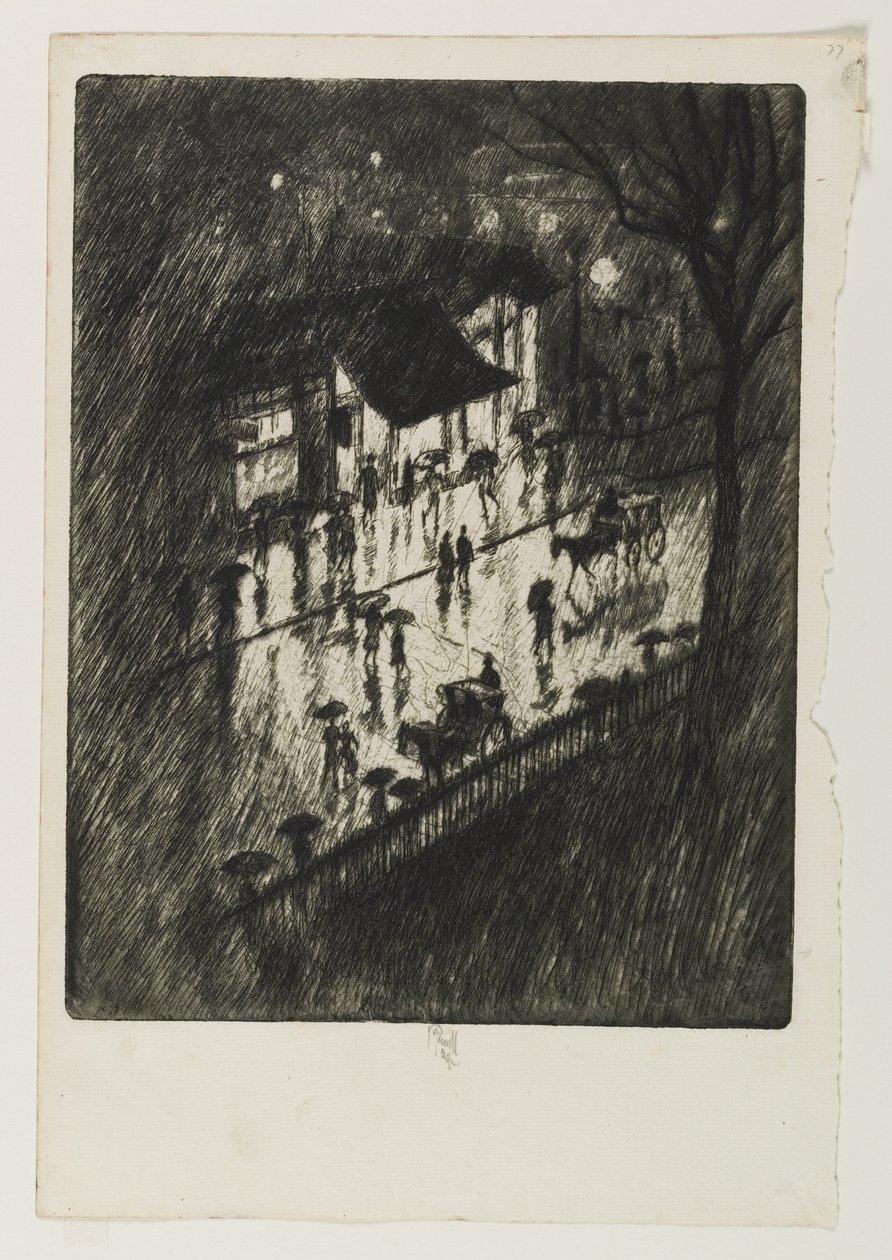 Deštivá noc, obchody Charing Cross, 1903 od Joseph Pennell