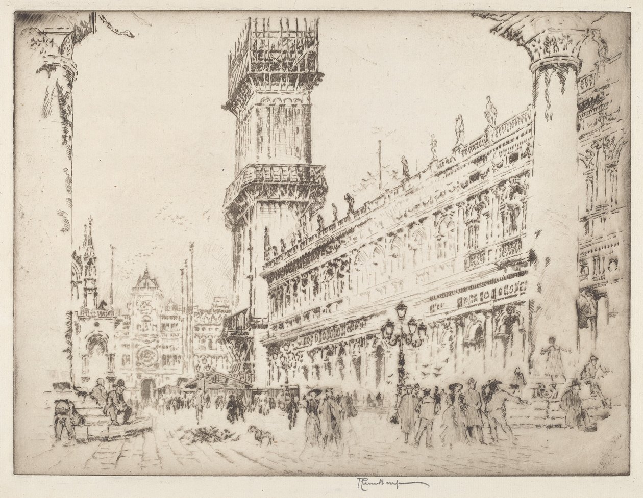 Přestavba Campanile, Benátky, č.II od Joseph Pennell