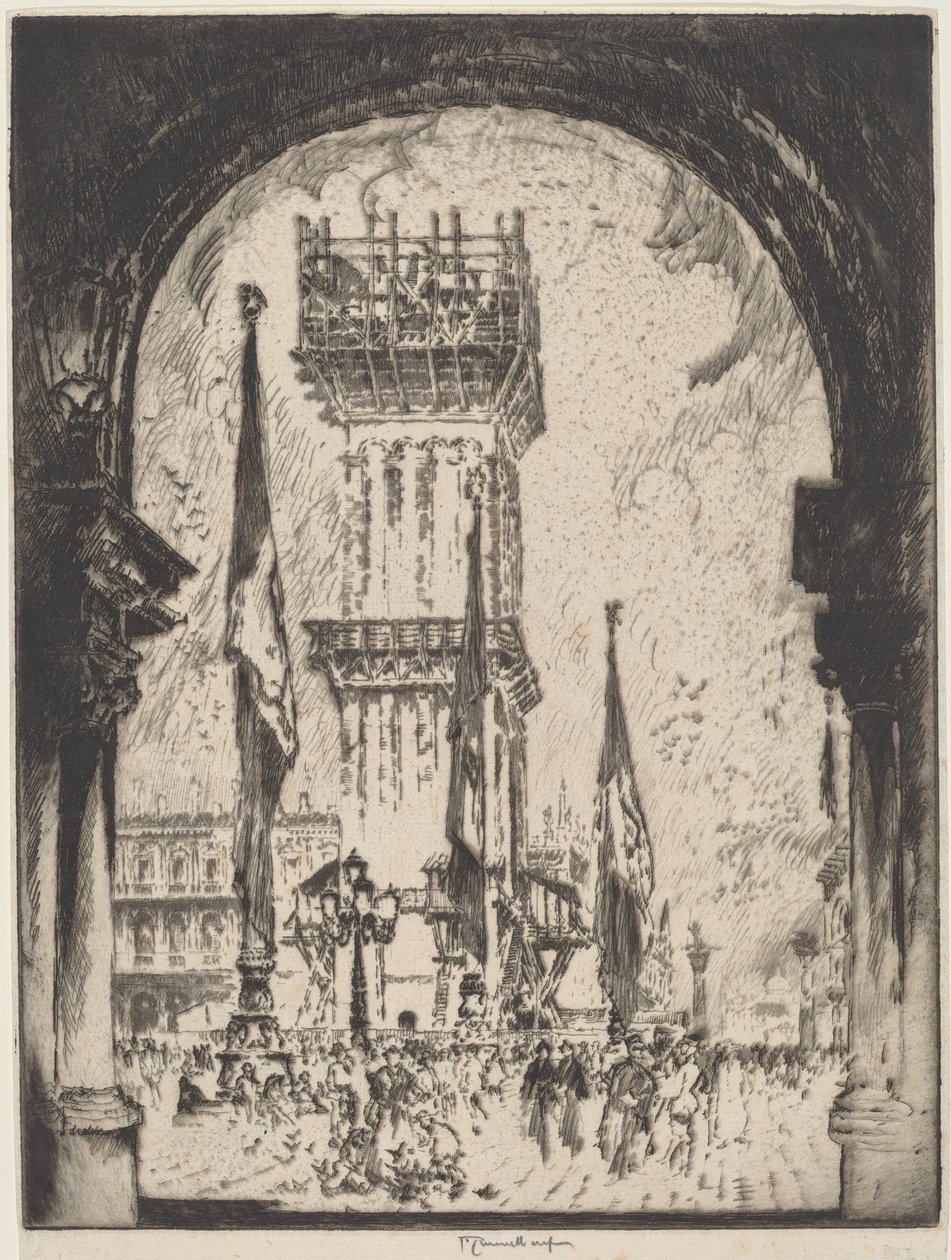 Přestavba Campanile, Benátky, No.I od Joseph Pennell