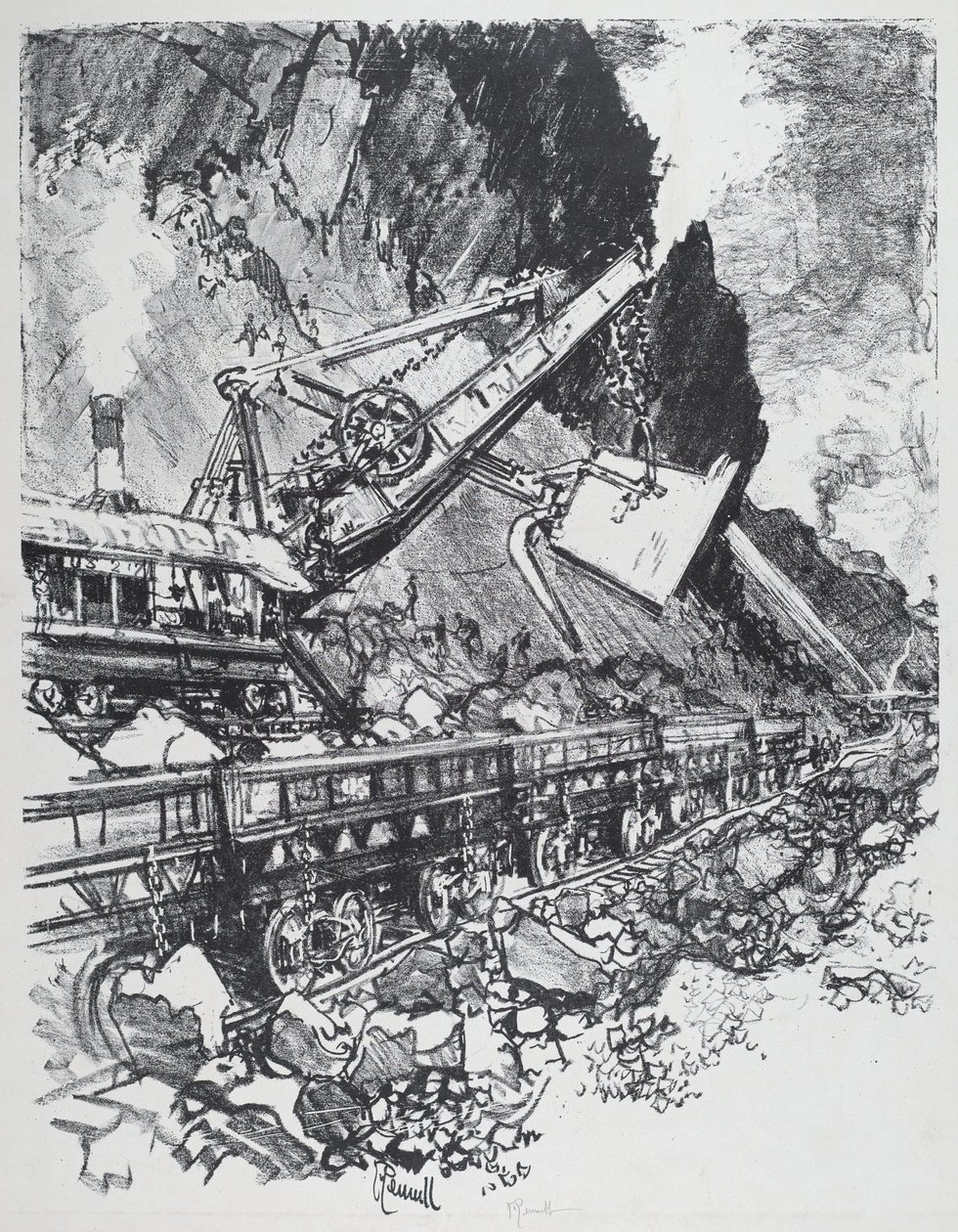 Parní lopata v řezu v Bas Obispo, 1912. od Joseph Pennell