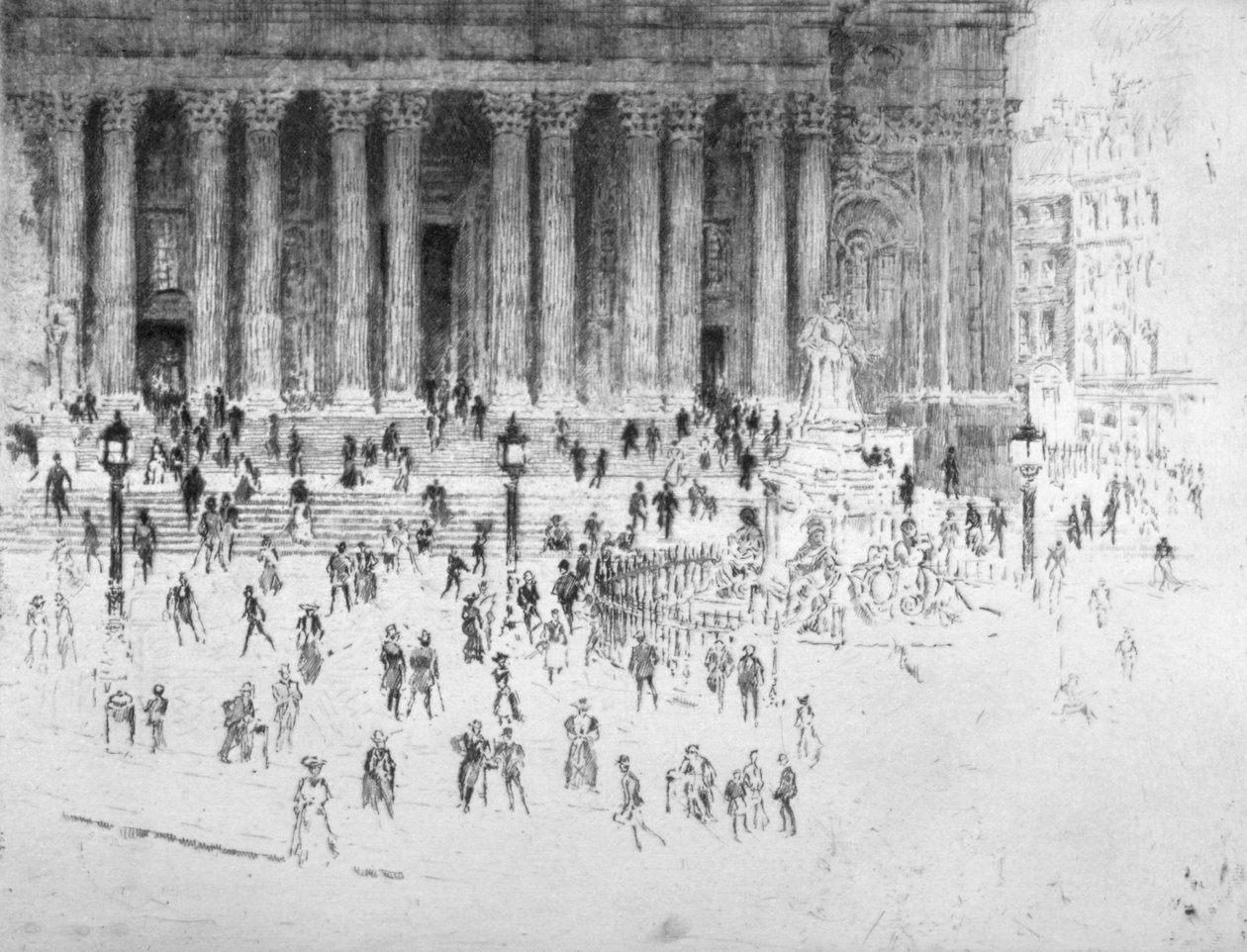 Kroky před západní frontou katedrály svatého Pavla, City of London, 1900 od Joseph Pennell