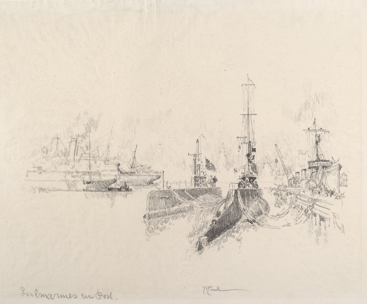 Ponorky v přístavu, 1917. od Joseph Pennell