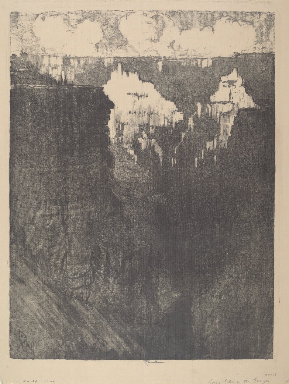 Města při západu slunce v kaňonu, 1912. od Joseph Pennell