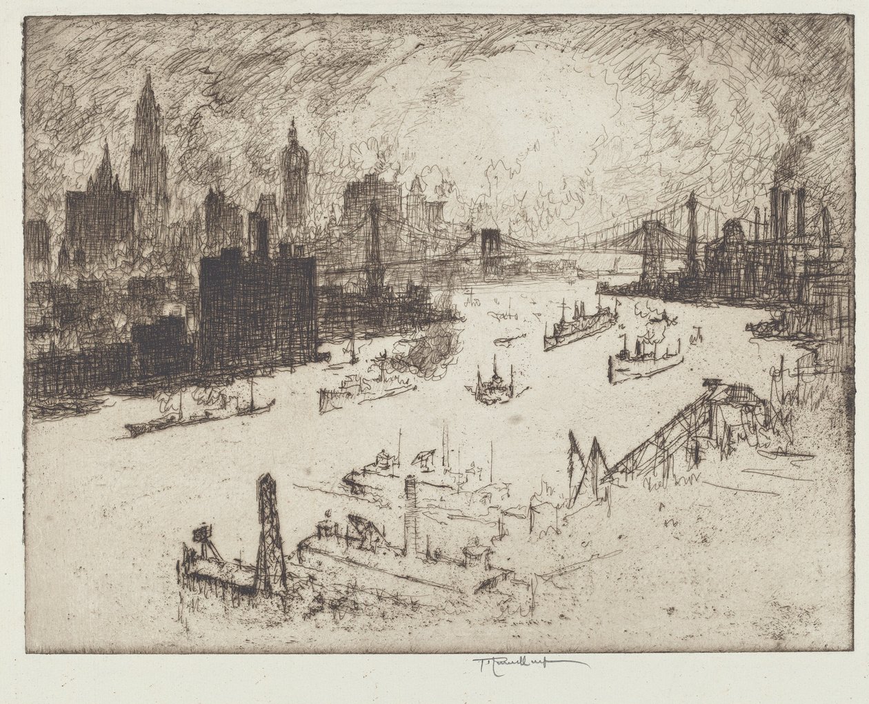 Západ slunce z Williamsburg Bridge od Joseph Pennell