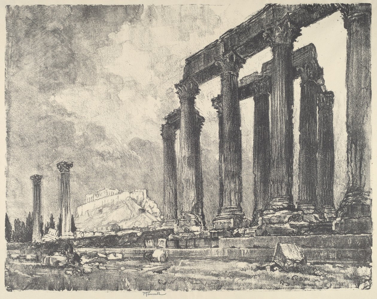 Akropole z pohledu z Jupiterova chrámu, Atény od Joseph Pennell