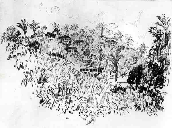 The American Village, deska X z Panamského průplavu od Josepha Pennella, 1912 (uhlí na papíře) od Joseph Pennell