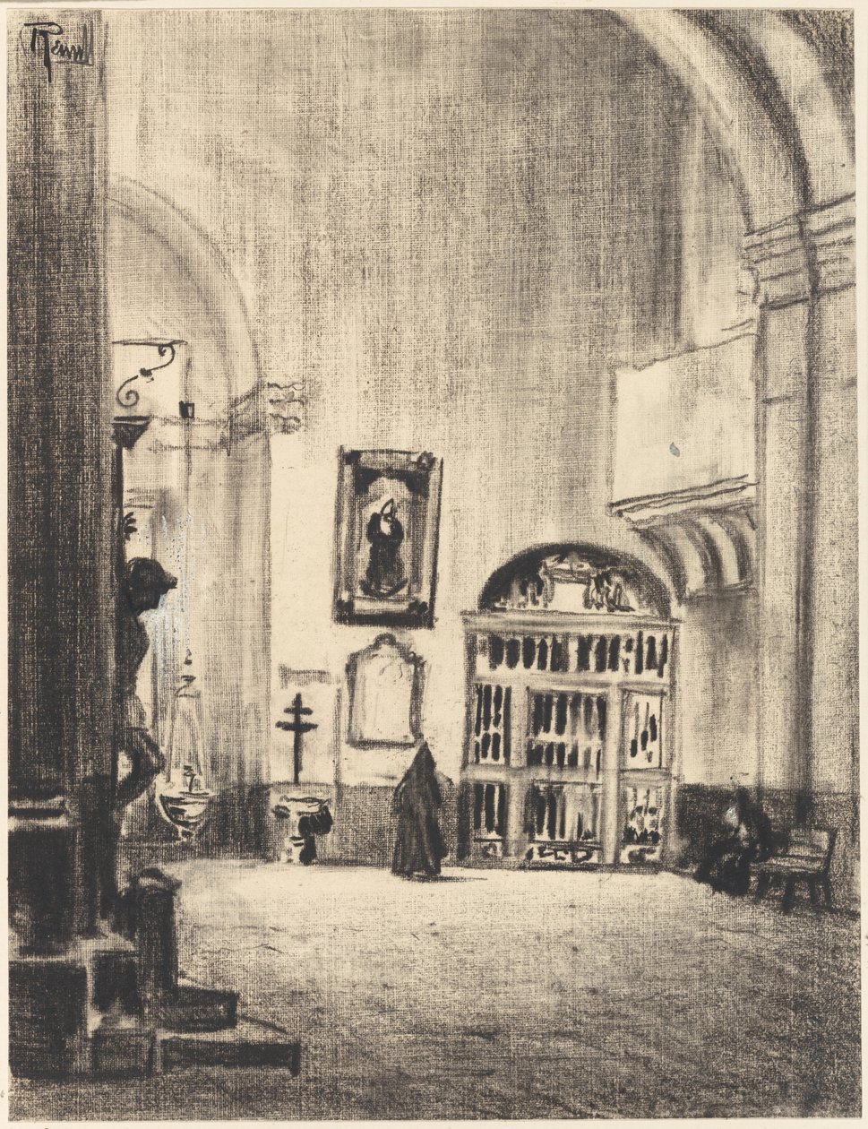 Křtitelnice Cervantes, Santa Maria la Mayor, Alcalá od Joseph Pennell