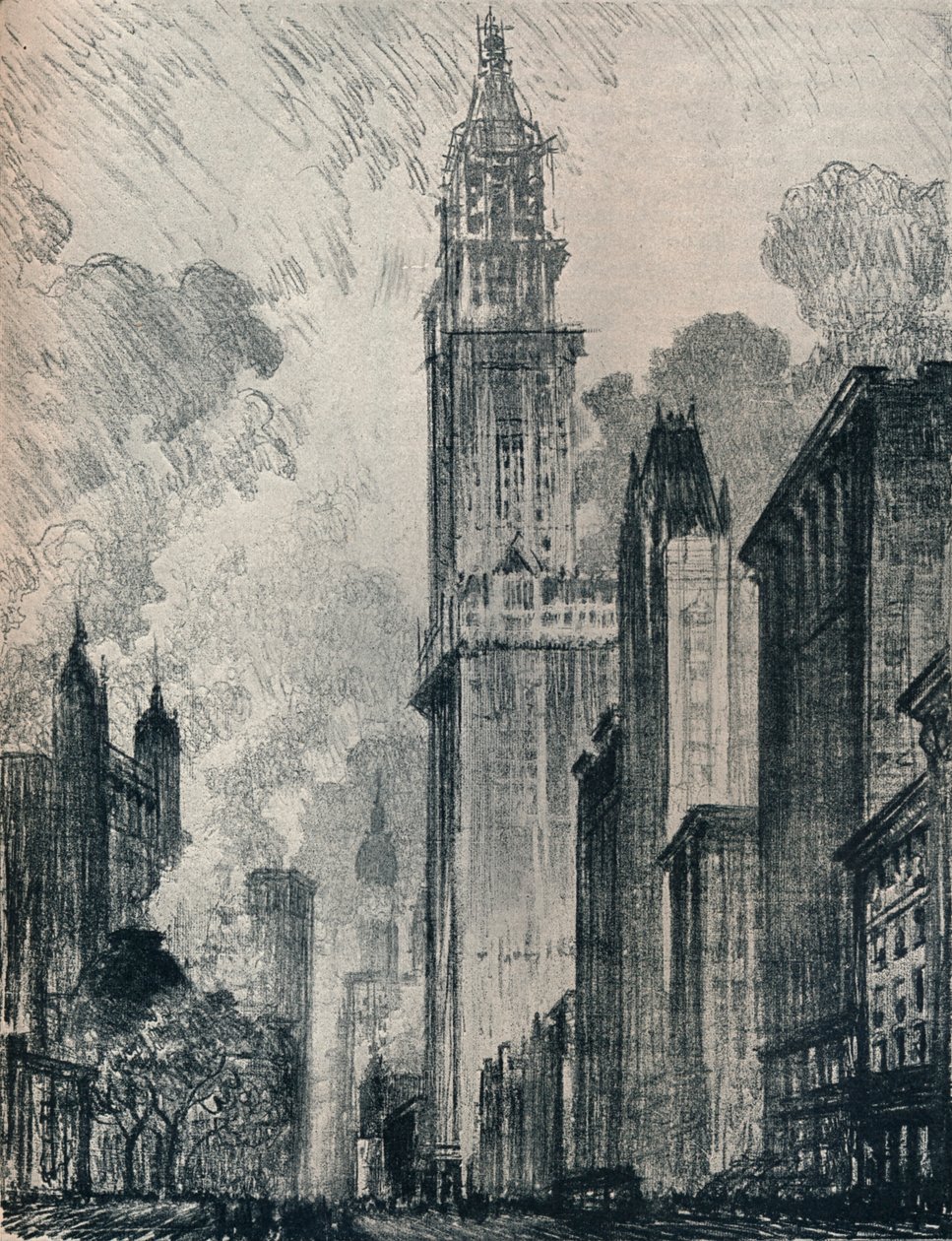Broadway a Woolworth Building, New York, 1912 od Joseph Pennell