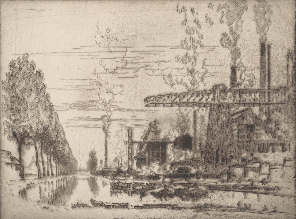 Bruselský kanál, moderní Hobbema, 1910. od Joseph Pennell