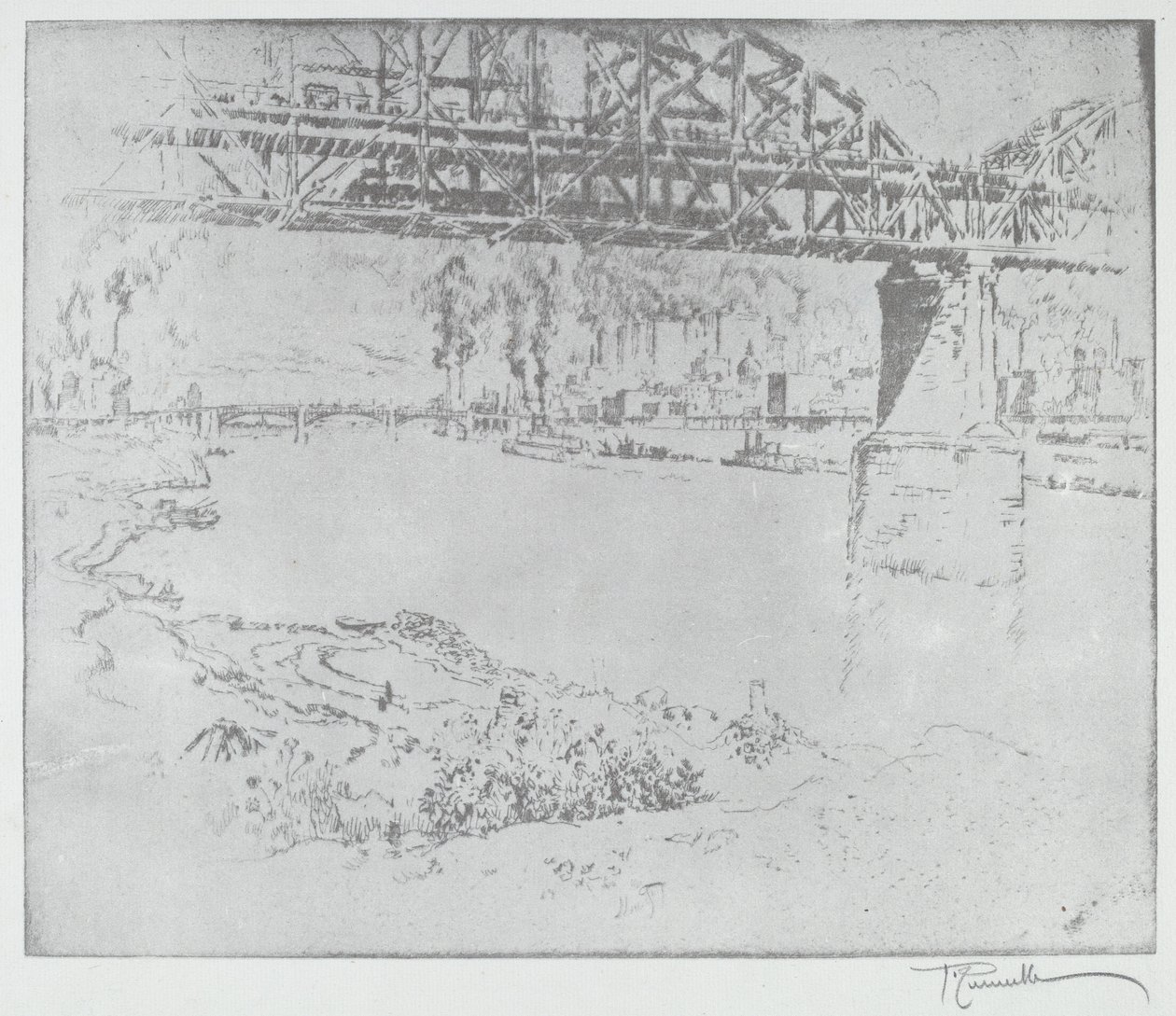 The City Bridge, St. Louis [dole], v roce 1919 nebo později. od Joseph Pennell