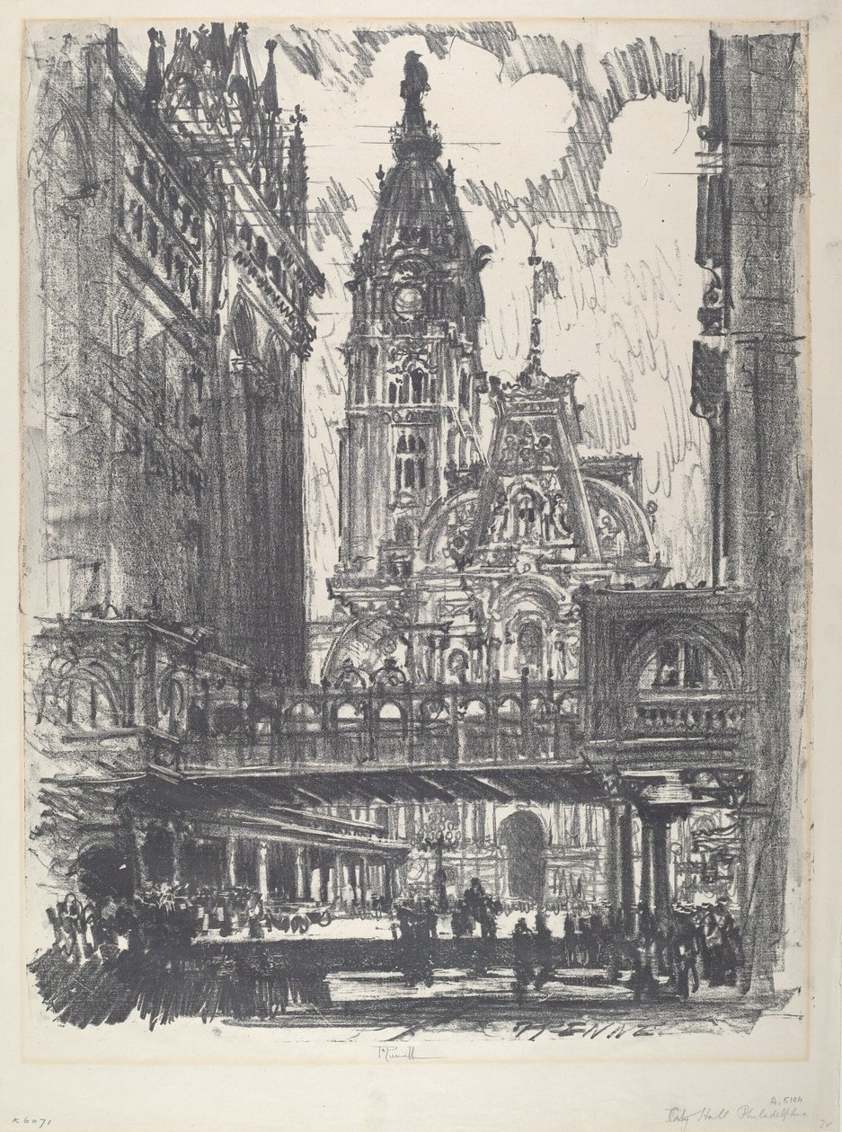 Radnice a most přes Market Street od Joseph Pennell