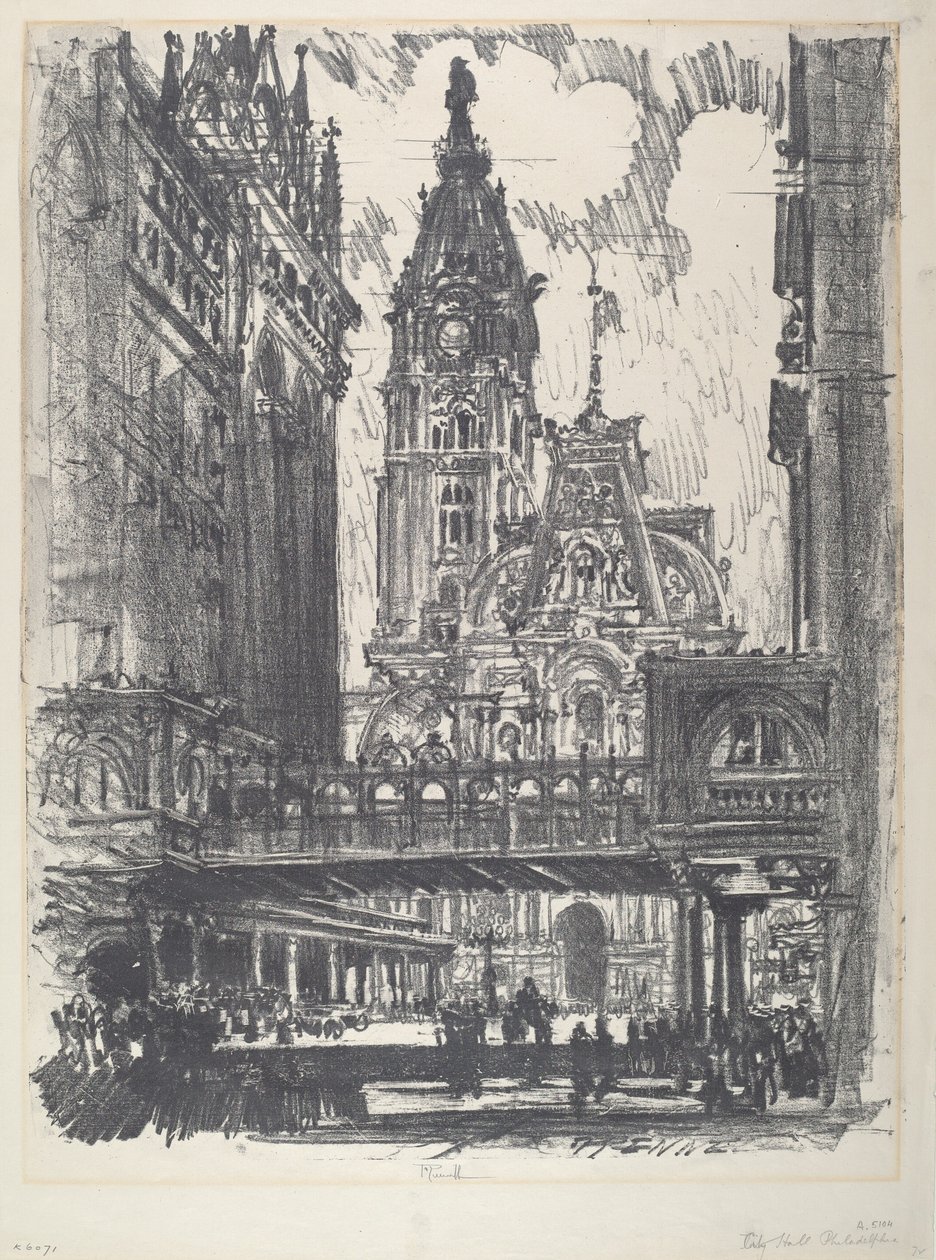 Radnice a most přes Market Street od Joseph Pennell