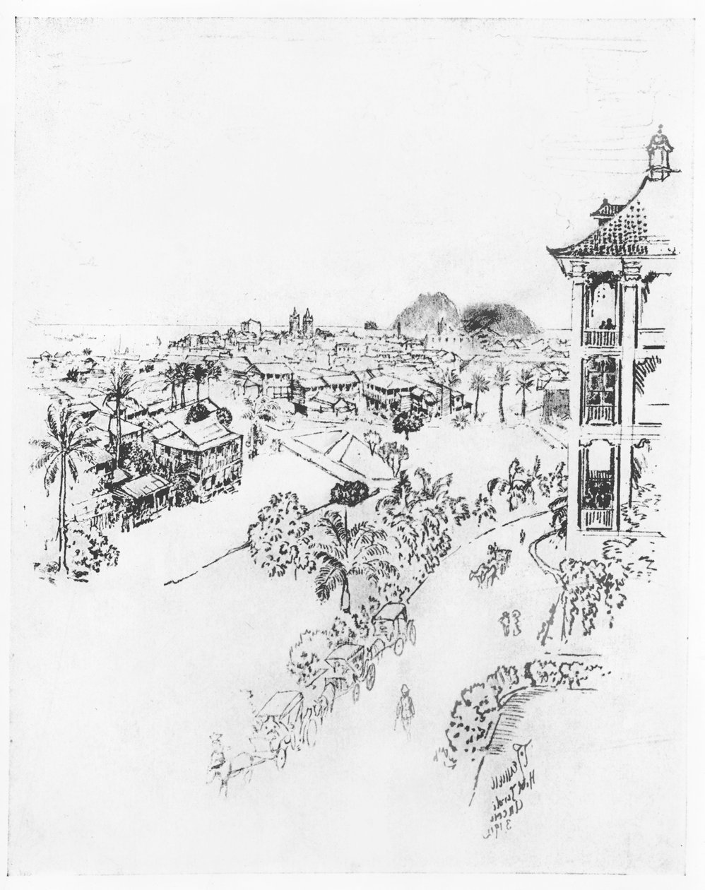 Město Panama z hotelu Tivoli, Ancon, z „Panamského průplavu“ od Josepha Pennella, 1912 (uhlí na papíře) od Joseph Pennell