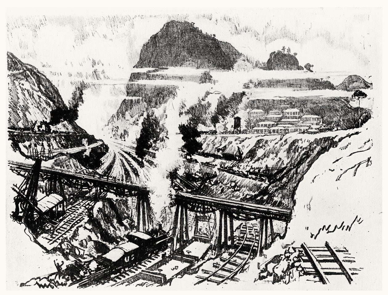 The Cut at Paraiso, deska XVI z Panamského průplavu od Josepha Pennella, 1912 (uhl na papíře) od Joseph Pennell