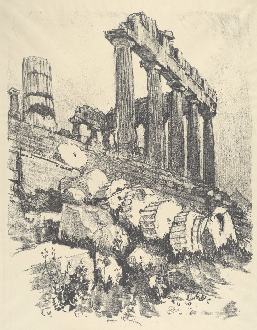Padlý sloup, Atény, 1913. od Joseph Pennell