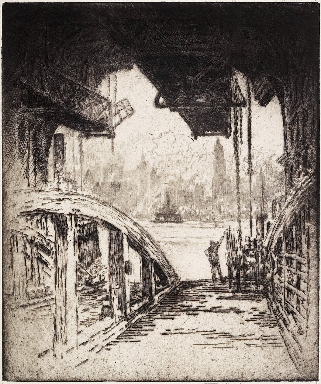 Ferry House; Cortland Street Ferry z Jersey City Side, 1919 od Joseph Pennell