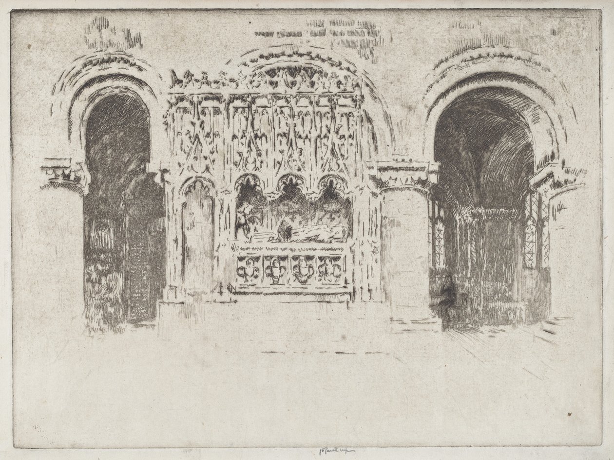 Hrob zakladatele, kostel svatého Bartoloměje Velikého od Joseph Pennell