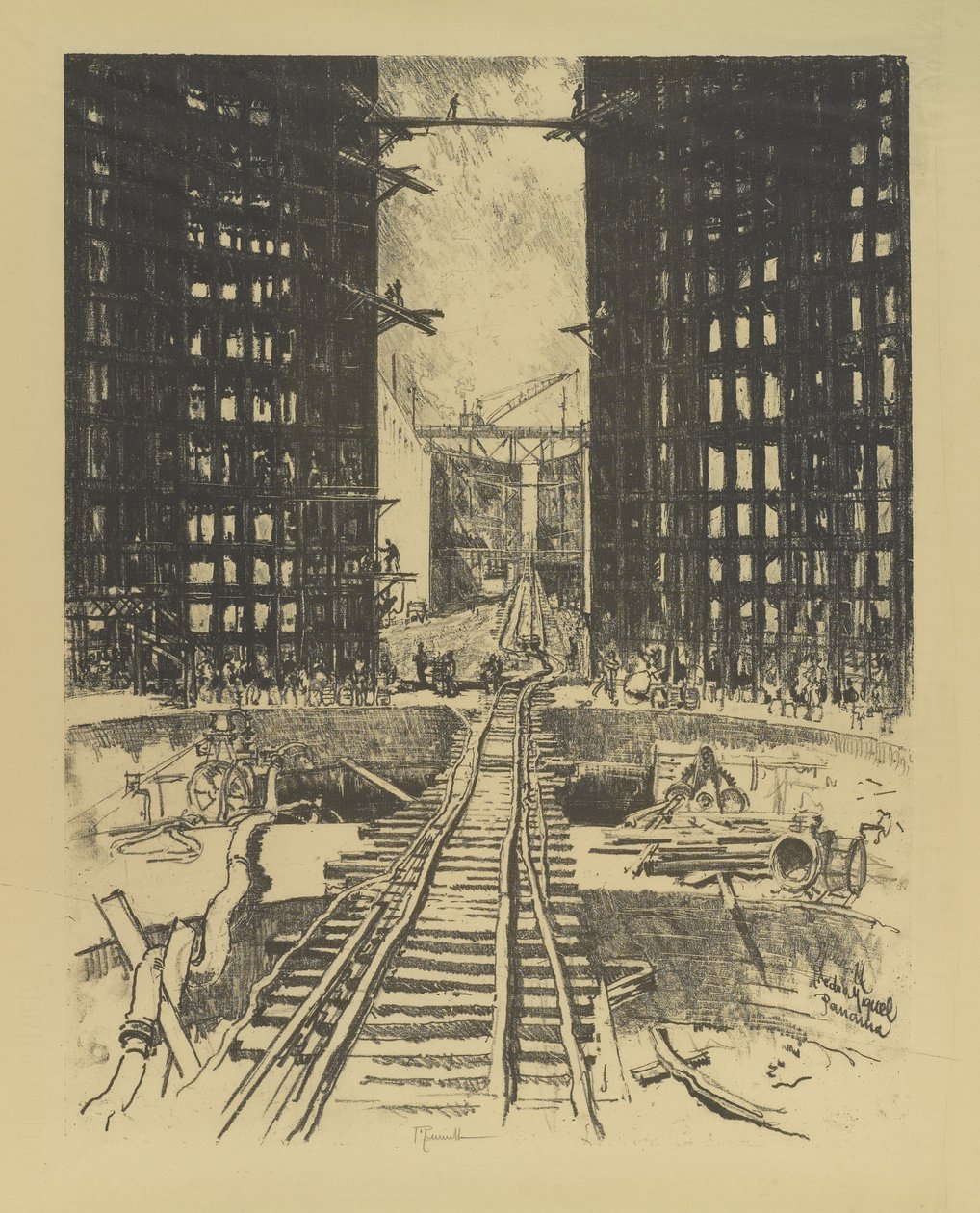 Brány Pedro Miguel Lock, 1912 od Joseph Pennell
