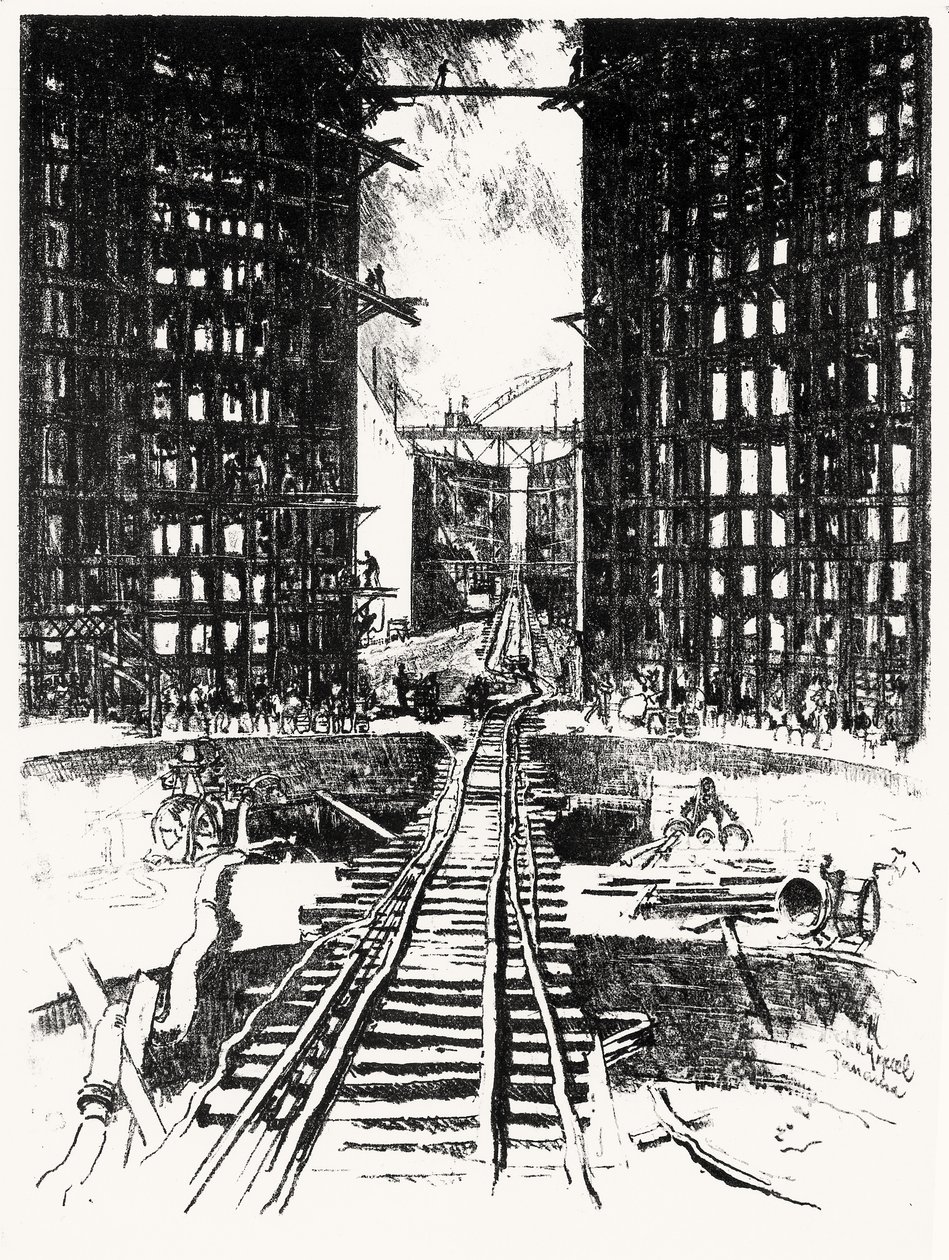Brány Pedra Miguela, deska XIX z Panamského průplavu od Josepha Pennella, 1912 (uhl na papíře) od Joseph Pennell