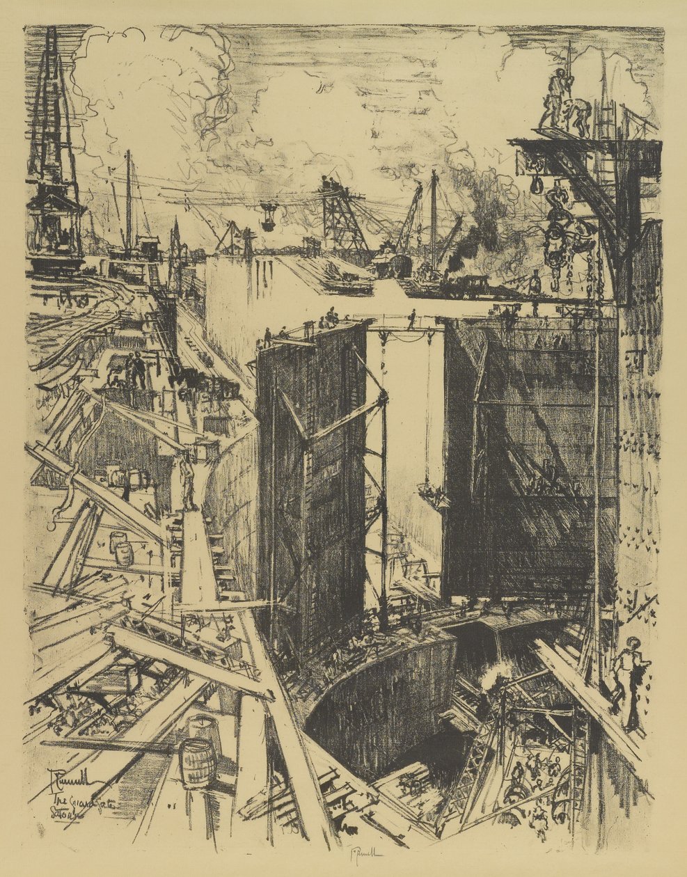Strážní brána, Gatun Lock, 1912 od Joseph Pennell