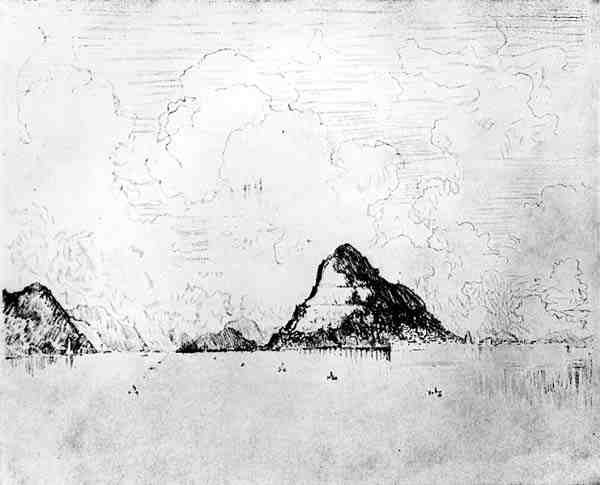 The Mouth of the Canal from the Sea, deska XXVIII z Panamského průplavu od Josepha Pennella, 1912 (uhlí na papíře) od Joseph Pennell